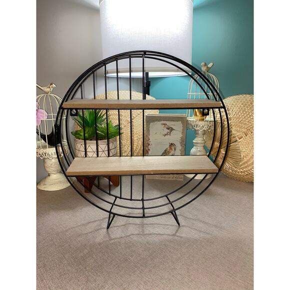 NWOT Black Metal Particle Board Style 2 Tier Shelves Hang Or Stand Decor Rack - Picture 2 of 8